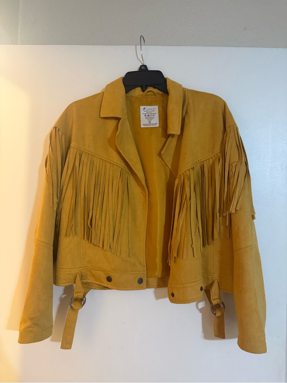 Fornia Mustard Faux Suede Fringe Western Jacket Size M